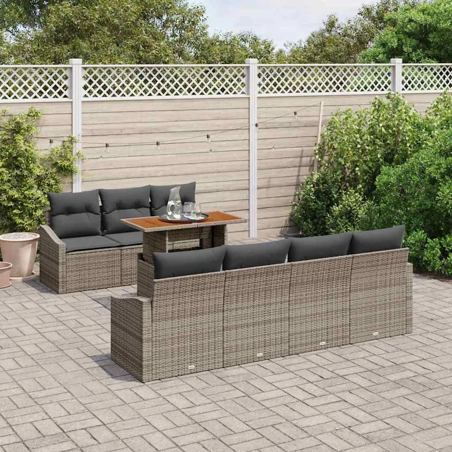 Ensemble de canapé de jardin 8 pcs Gris Poly rotin - 3