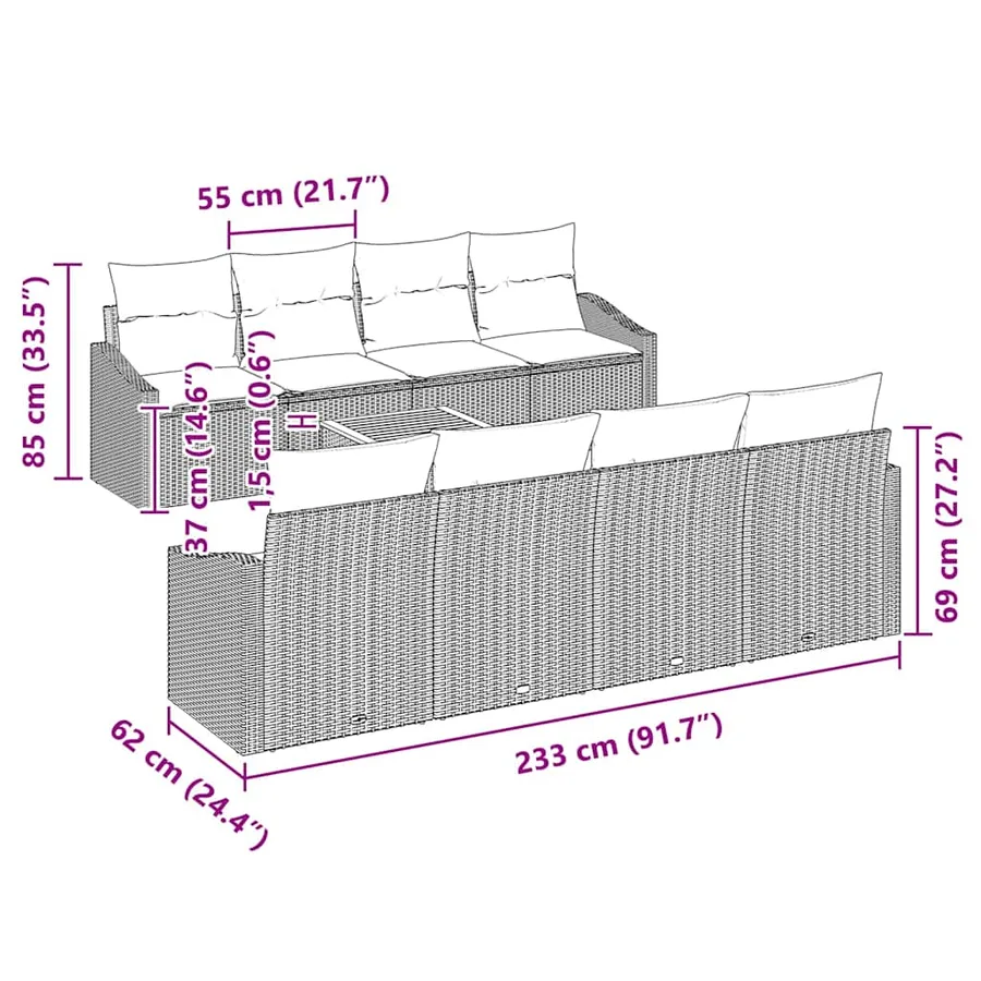 Ensemble de canapé de jardin avec stockage 9 pcs Gris polyrotin - 11