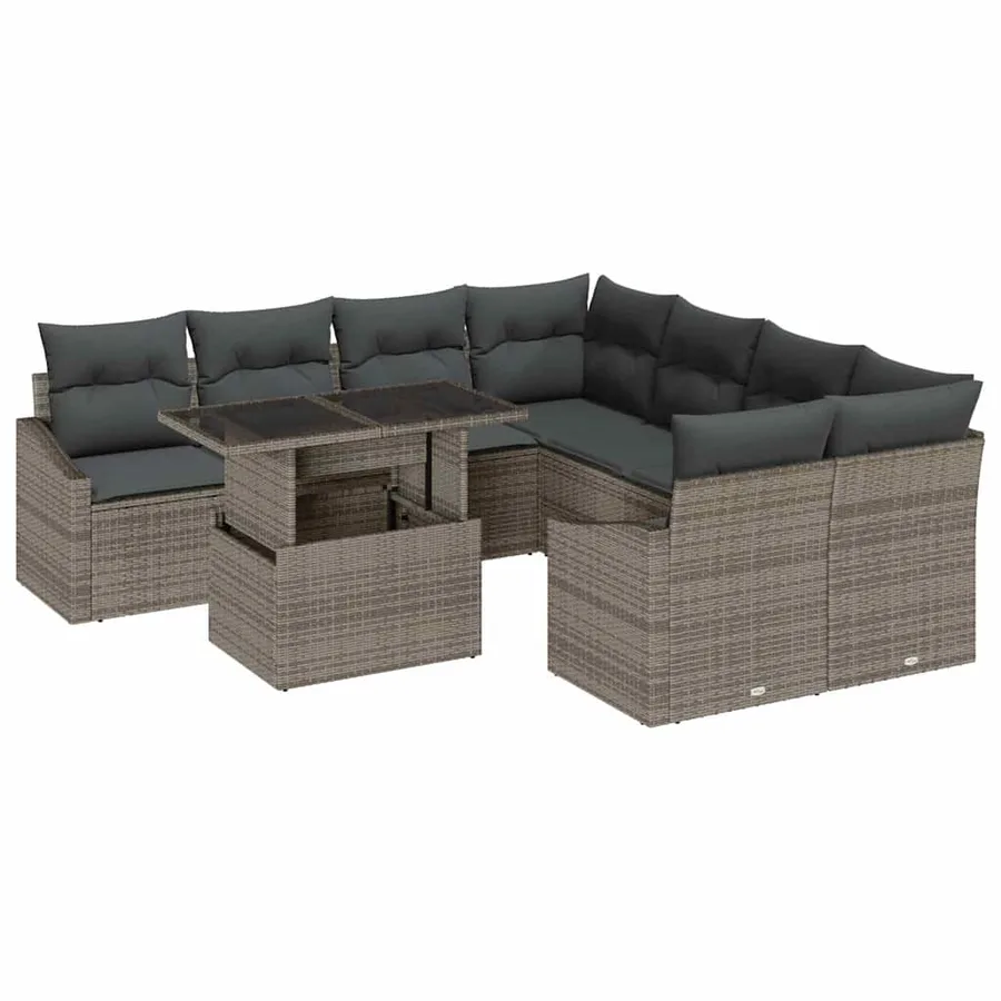 Ensemble de canapé de jardin 9 pcs Gris Poly rotin - 2