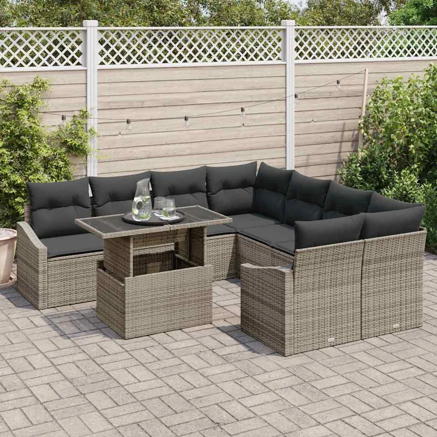Ensemble de canapé de jardin 9 pcs Gris Poly rotin - 3