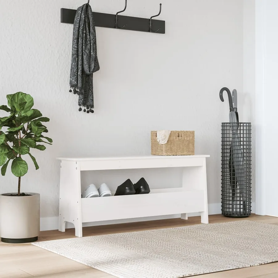 Banc d'entrée Blanc 100x28x45 cm Bois massif Pin