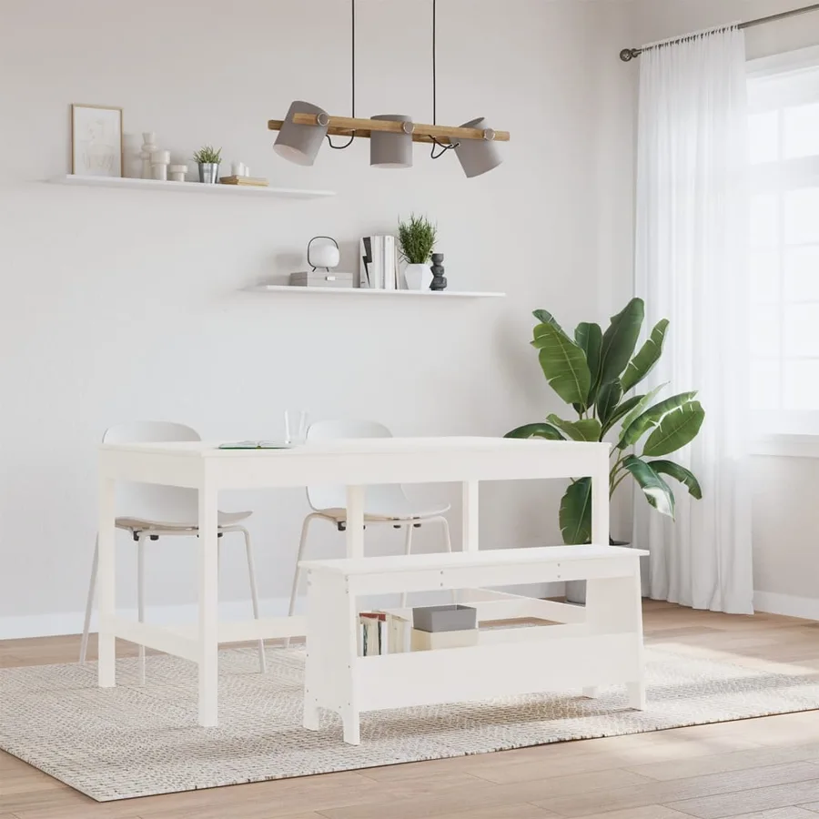 Banc d'entrée Blanc 100x28x45 cm Bois massif Pin - 3