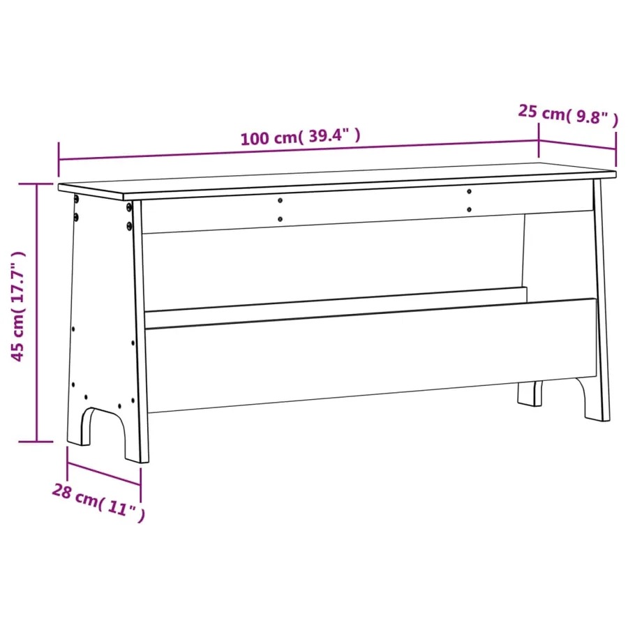 Banc d'entrée Blanc 100x28x45 cm Bois massif Pin - 8