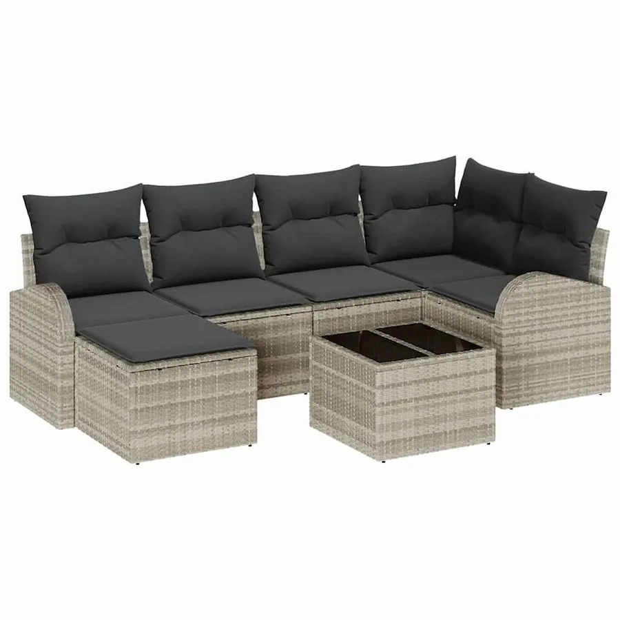 Ensemble de Canapés avec coussin 7 pcs Gris clair polyrotin - 2