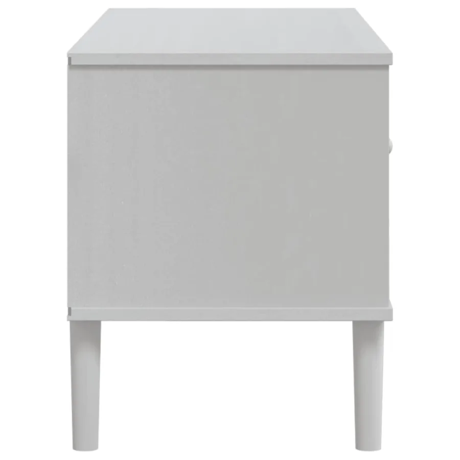 Meuble TV SENJA aspect rotin blanc 106x40x49cm bois massif pin - 7