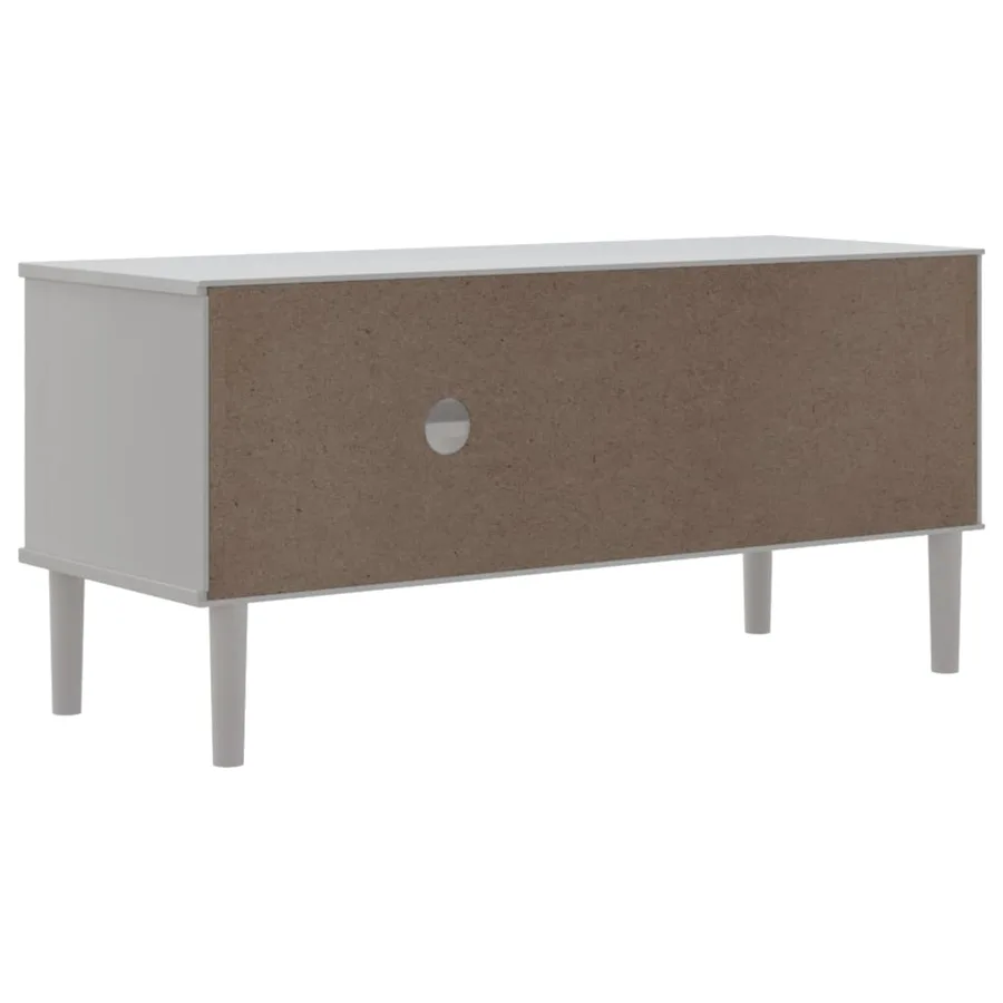 Meuble TV SENJA aspect rotin blanc 106x40x49cm bois massif pin - 8