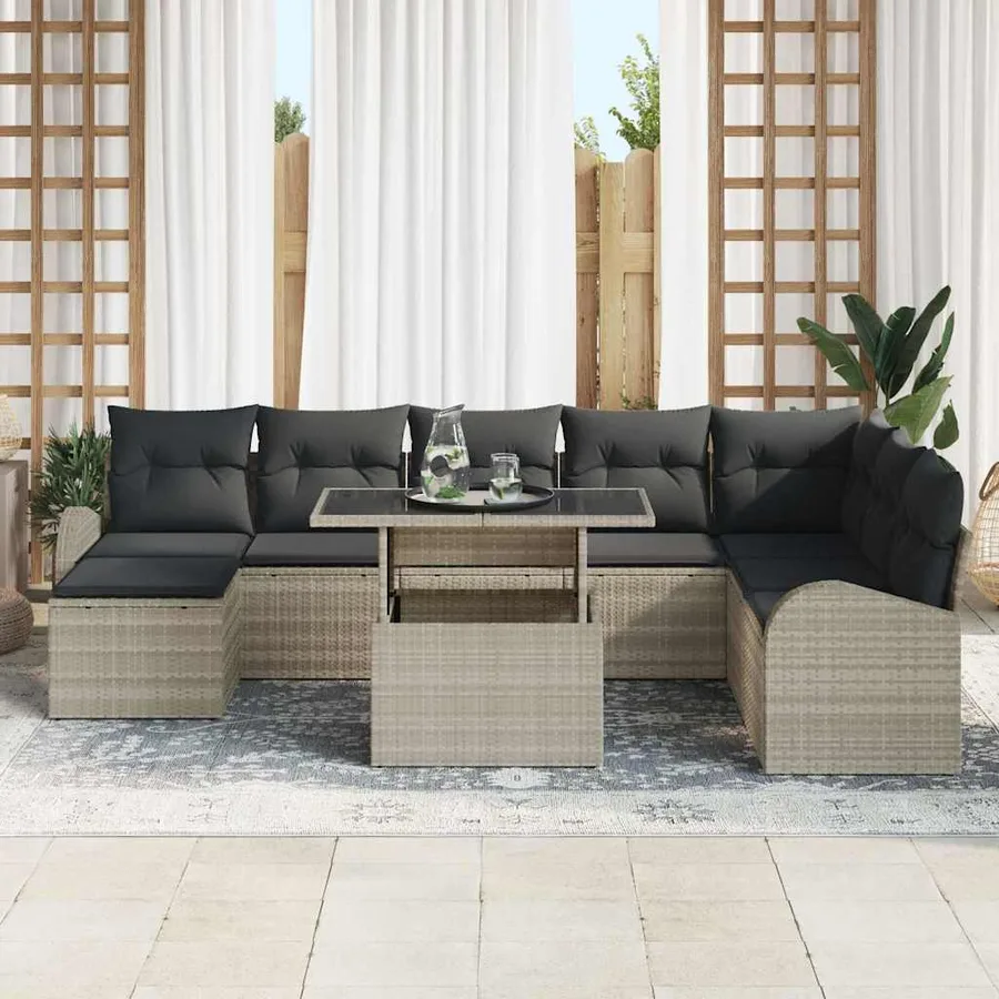 Ensemble de canapé de jardin 9 pcs Gris clair Poly rotin - 3