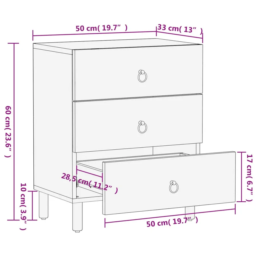 Table de chevet 50x33x60 cm bois de manguier massif - 12