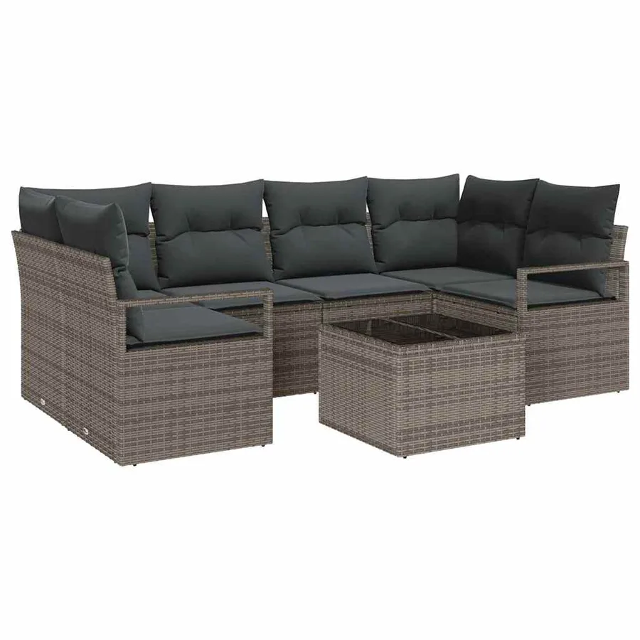 Ensemble de Canapés avec coussin 7 pcs Gris polyrotin - 2