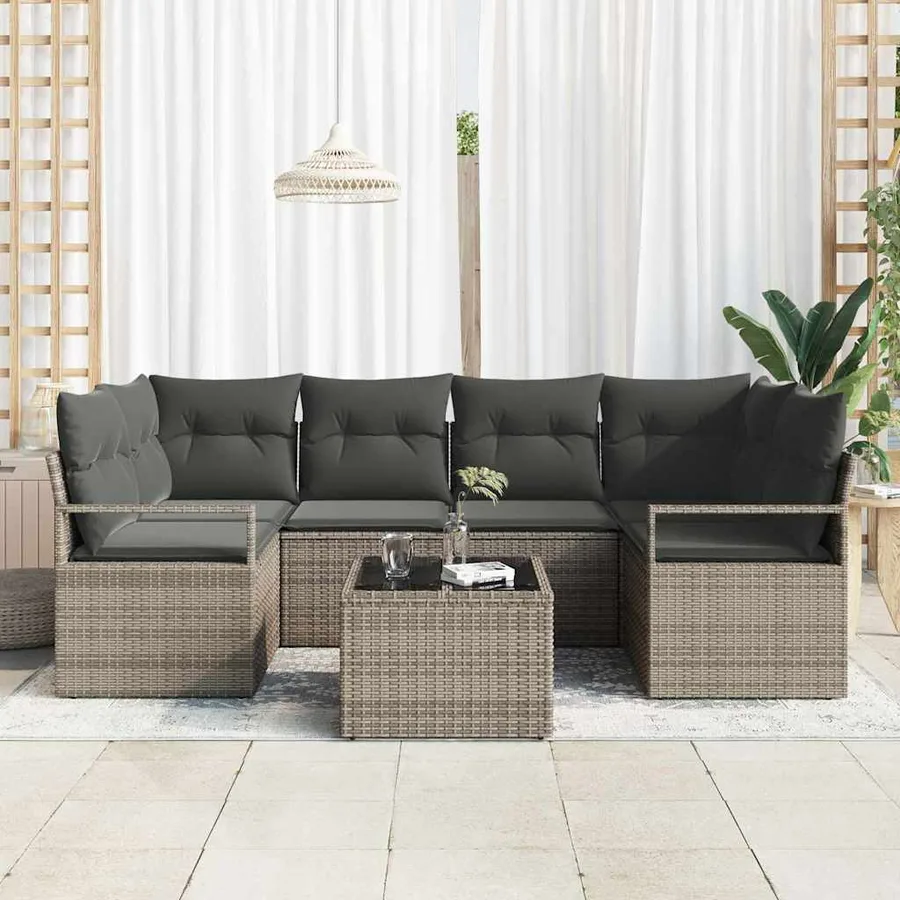 Ensemble de Canapés avec coussin 7 pcs Gris polyrotin - 3