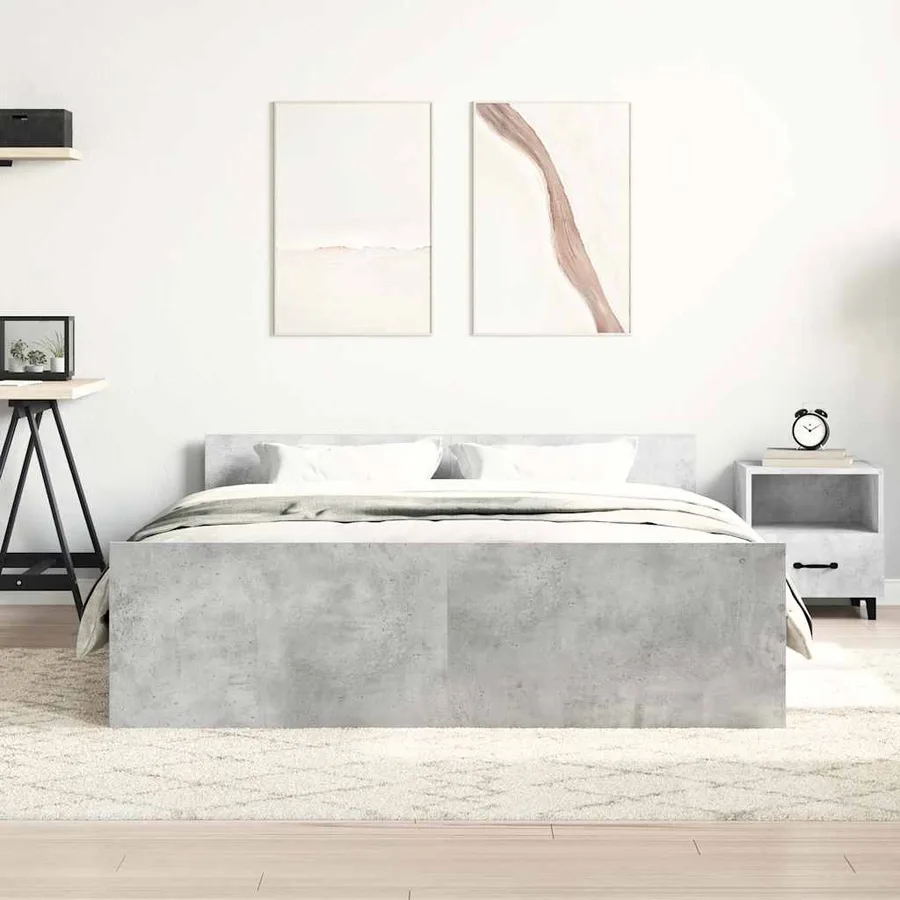 Cadre de lit sans matelas gris béton 135x190 cm - 3