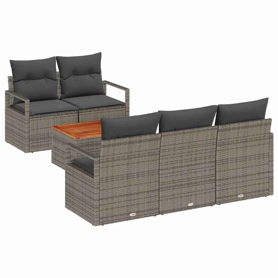 Ensemble de canapé de jardin avec coussin 6 pcs Gris polyrotin - 2