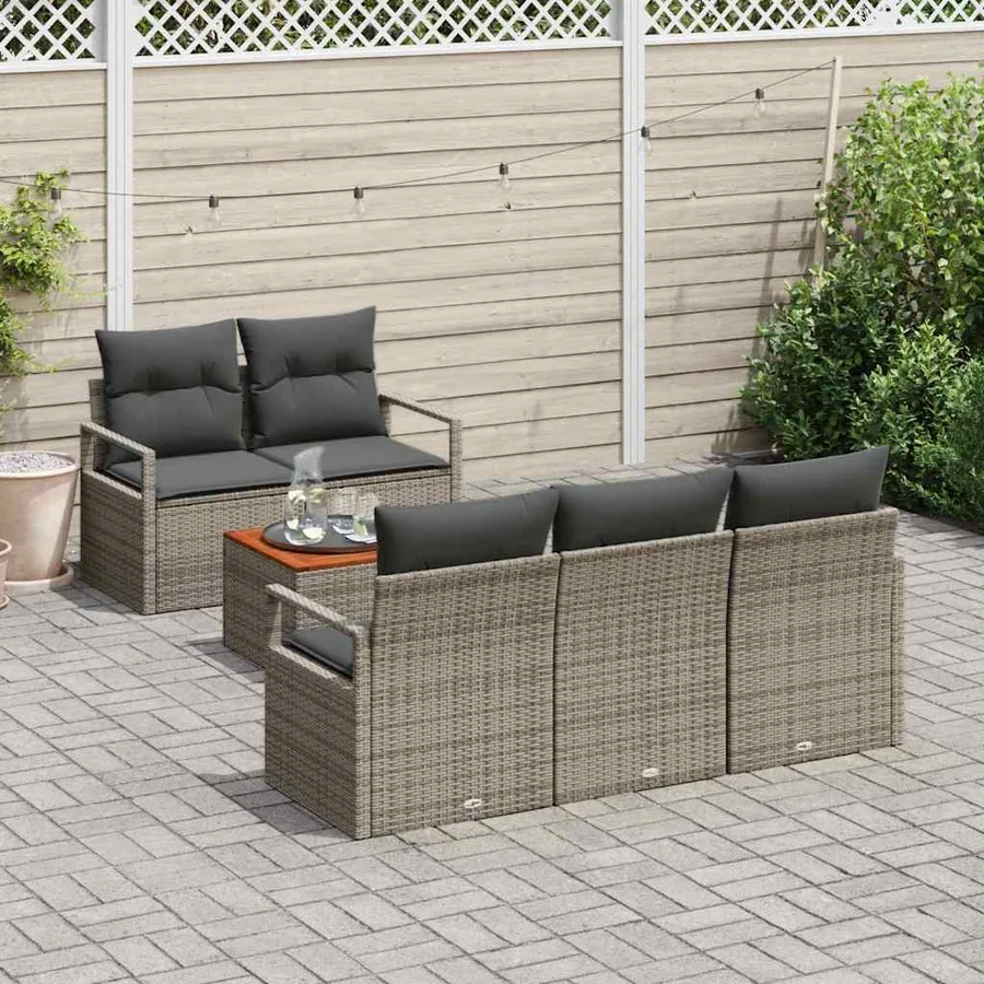 Ensemble de canapé de jardin avec coussin 6 pcs Gris polyrotin - 3