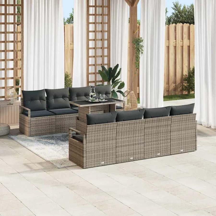 Ensemble de canapé de jardin avec coussin 7 pcs Gris polyrotin - 3