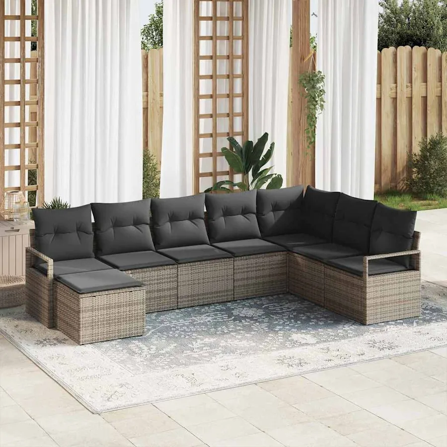 Ensemble de Canapés avec coussin 8 pcs Gris polyrotin