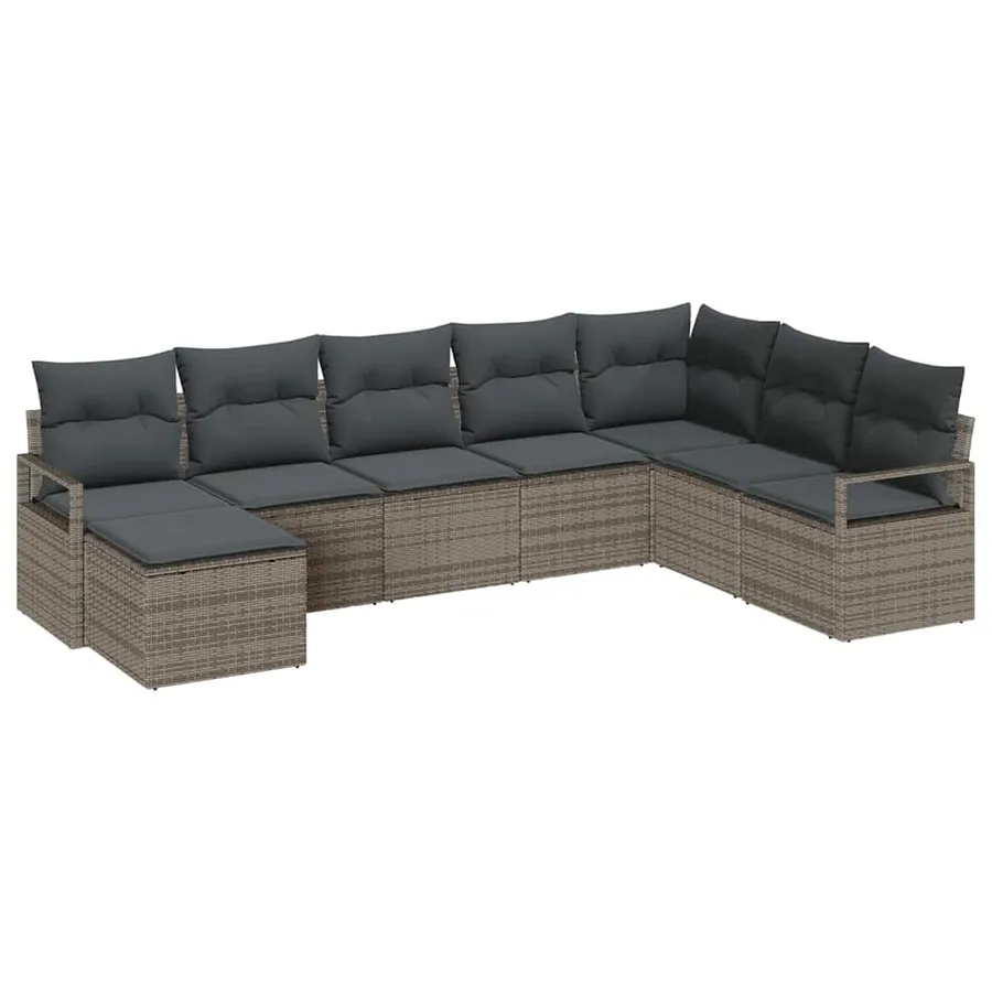 Ensemble de Canapés avec coussin 8 pcs Gris polyrotin - 2