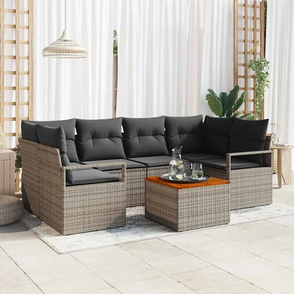 Ensemble de canapé de jardin avec coussin 7 pcs Gris polyrotin