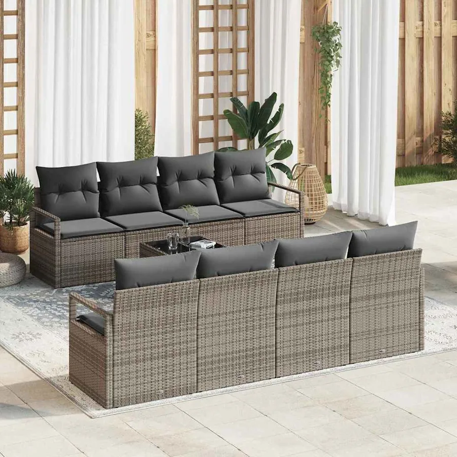 Ensemble de Canapés avec coussin 7 pcs Gris polyrotin