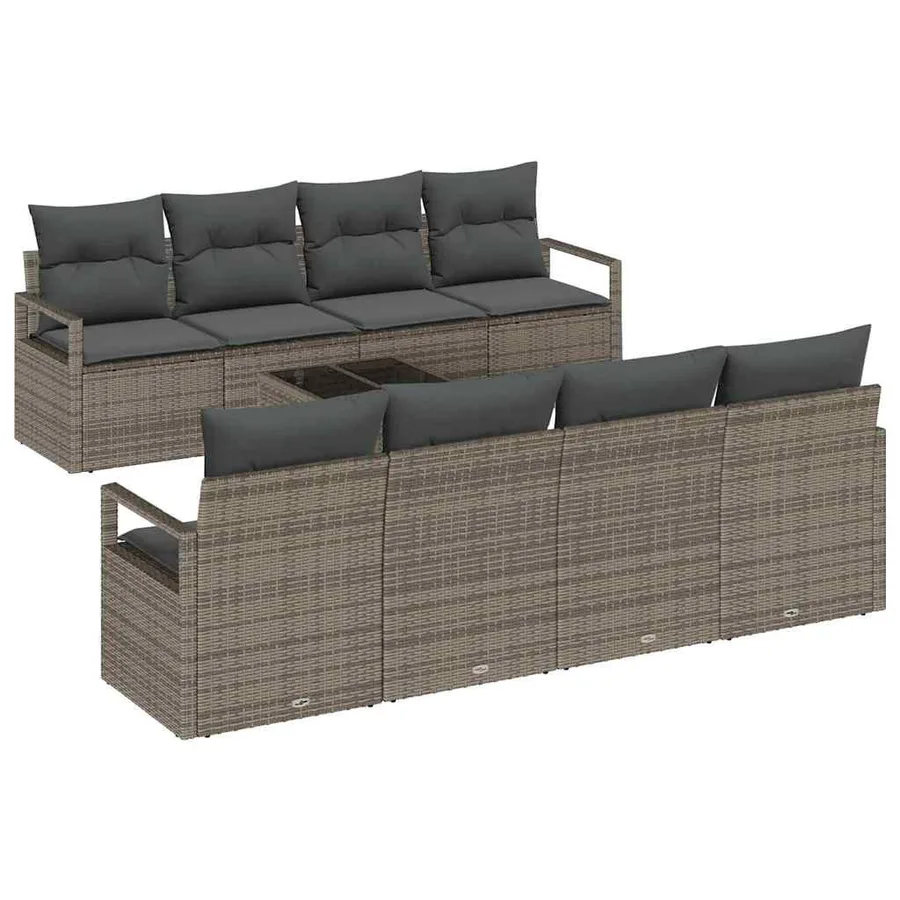 Ensemble de Canapés avec coussin 7 pcs Gris polyrotin - 2