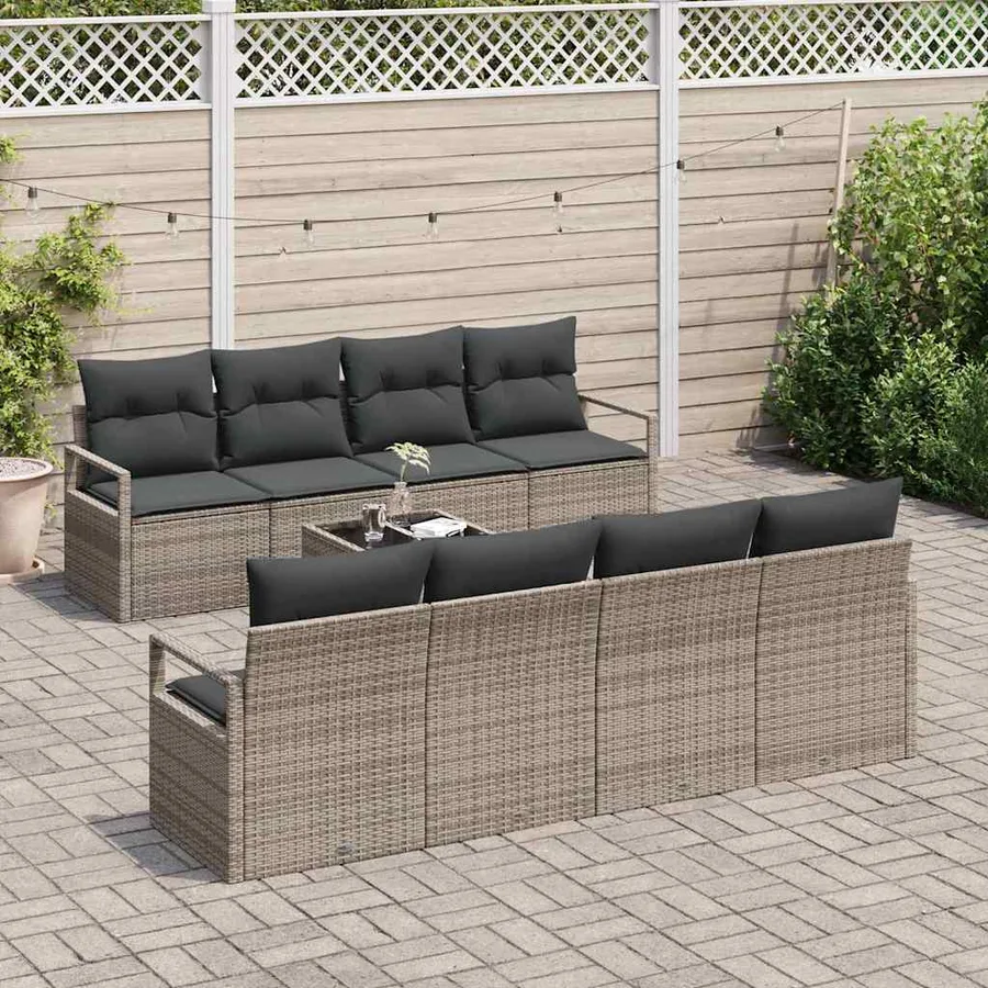 Ensemble de Canapés avec coussin 7 pcs Gris polyrotin - 3