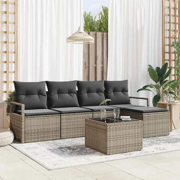 Ensemble de Canapés avec coussin 6 pcs Gris polyrotin
