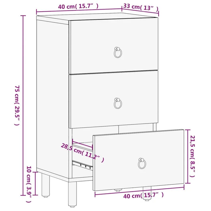 Armoire latérale 40x33x75 cm bois massif de manguier - 9