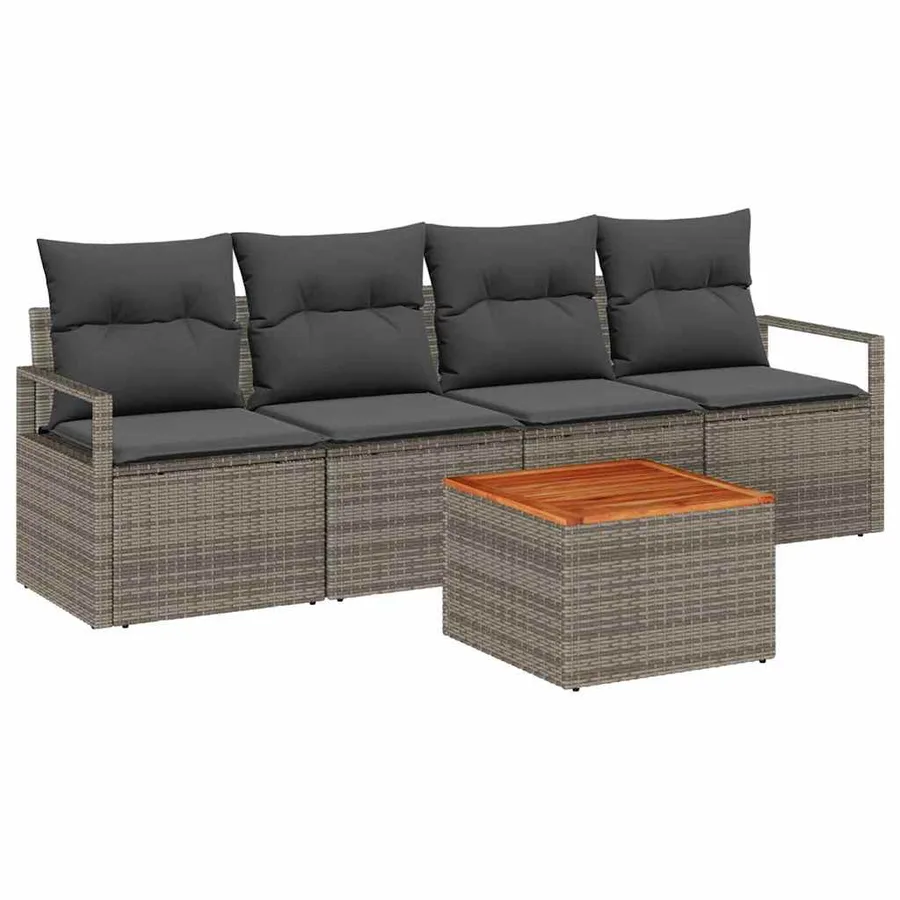 Ensemble de canapé de jardin avec coussin 5 pcs Gris polyrotin - 2