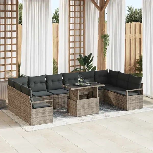 Ensemble de canapé de jardin avec coussin 11 pcs Gris polyrotin