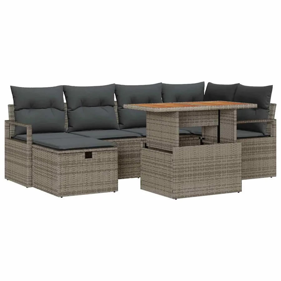 Ensemble de canapé de jardin avec coussin 7 pcs Gris polyrotin - 2
