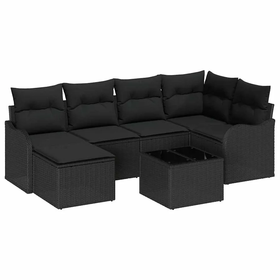 Ensemble de canapé de jardin avec coussin 7 pcs Noir Poly rotin - 2
