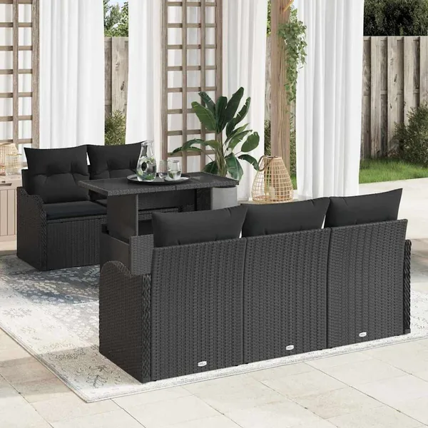 Ensemble de canapé de jardin avec coussin 6 pcs Noir polyrotin