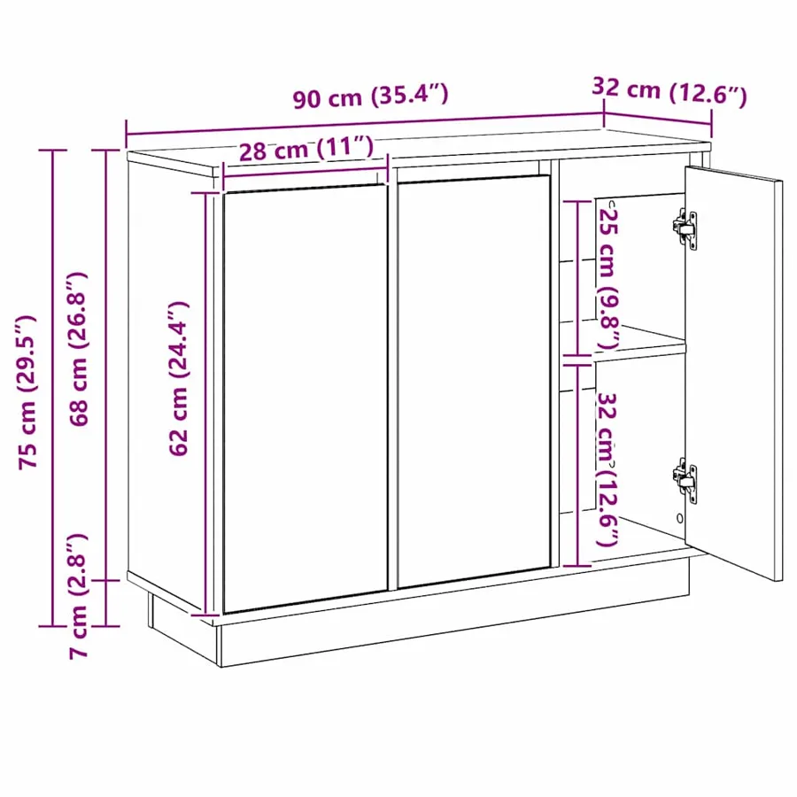 Buffet LED Gris béton 90 x 32 x 75 cm Bois d'ingénierie - 17