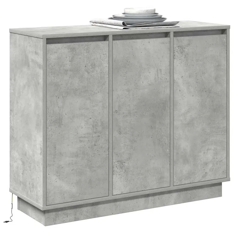 Buffet LED Gris béton 90 x 32 x 75 cm Bois d'ingénierie - 3