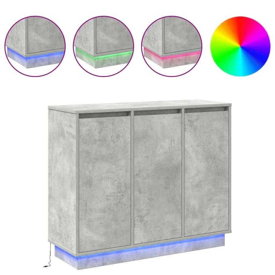 Buffet LED Gris béton 90 x 32 x 75 cm Bois d'ingénierie - 4