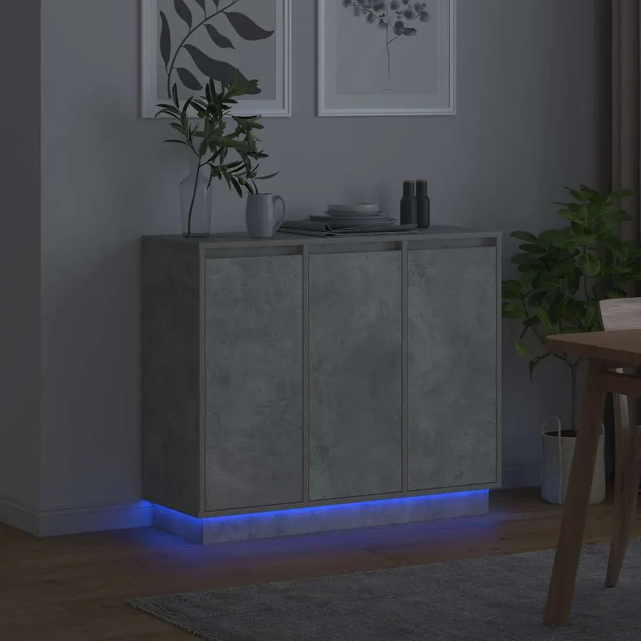 Buffet LED Gris béton 90 x 32 x 75 cm Bois d'ingénierie - 6