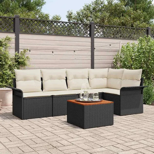 Ensemble de canapé de jardin avec coussin 6 pcs Noir polyrotin