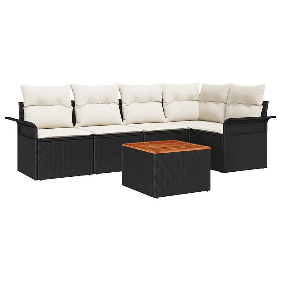 Ensemble de canapé de jardin avec coussin 6 pcs Noir polyrotin - 2
