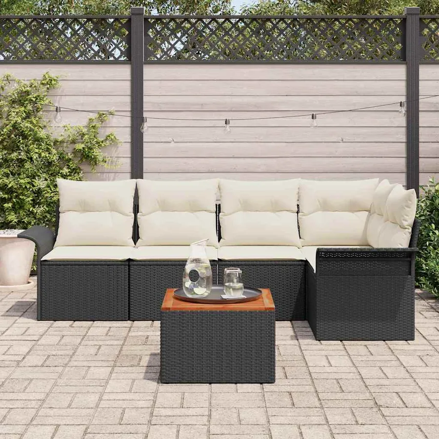 Ensemble de canapé de jardin avec coussin 6 pcs Noir polyrotin - 3