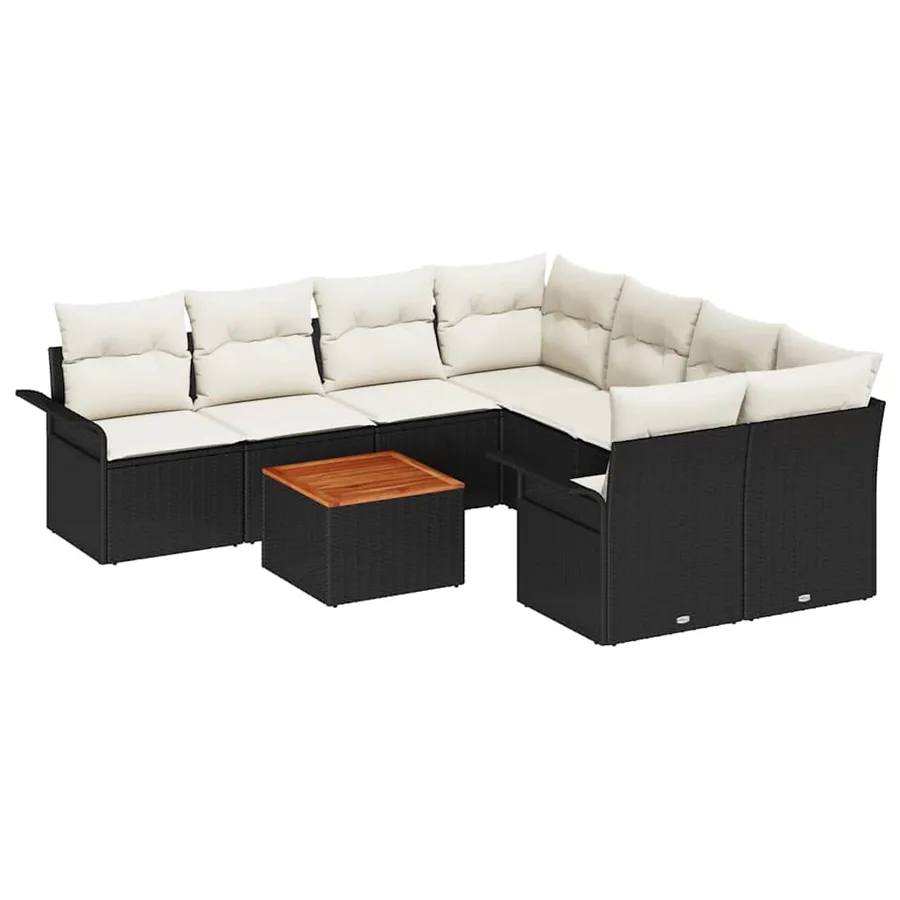 Ensemble de canapé de jardin avec coussin 9 pcs Noir polyrotin - 2