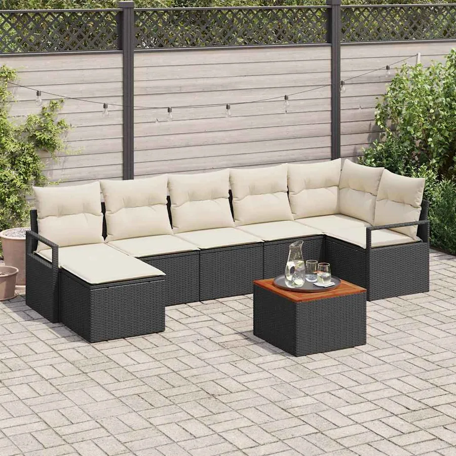 Ensemble de canapé de jardin avec coussin 8 pcs Noir polyrotin
