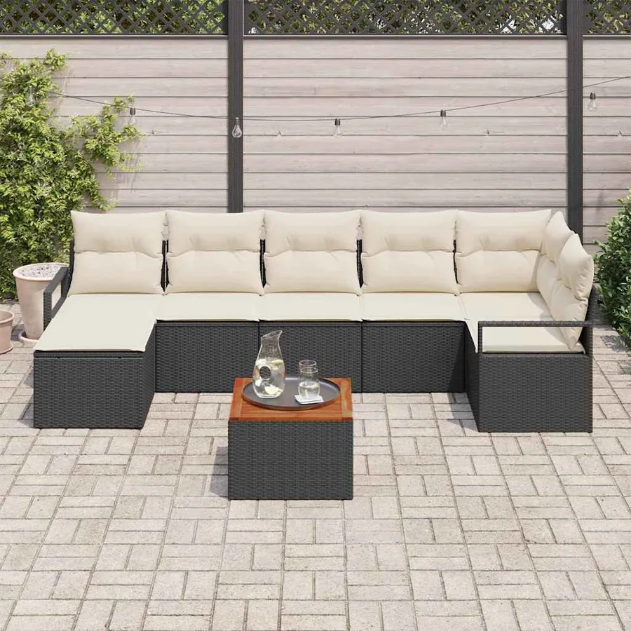 Ensemble de canapé de jardin avec coussin 8 pcs Noir polyrotin - 3