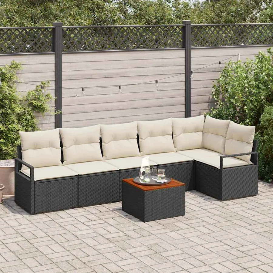 Ensemble de canapé de jardin avec coussin 7 pcs Noir polyrotin