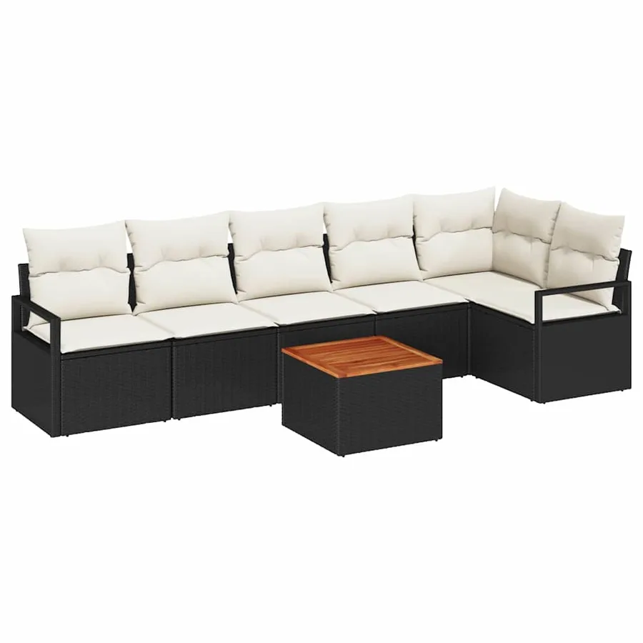 Ensemble de canapé de jardin avec coussin 7 pcs Noir polyrotin - 2