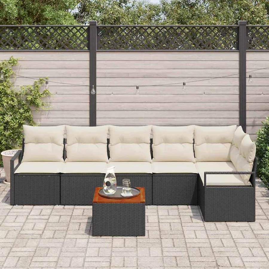 Ensemble de canapé de jardin avec coussin 7 pcs Noir polyrotin - 3