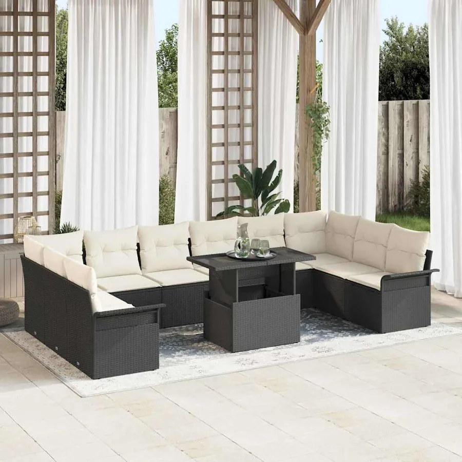 Ensemble de canapé de jardin 11 pcs Noir Poly rotin