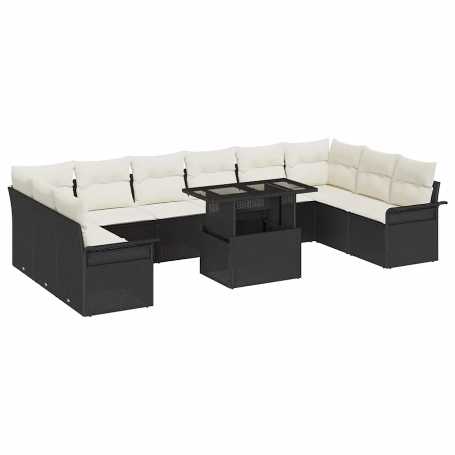Ensemble de canapé de jardin 11 pcs Noir Poly rotin - 2
