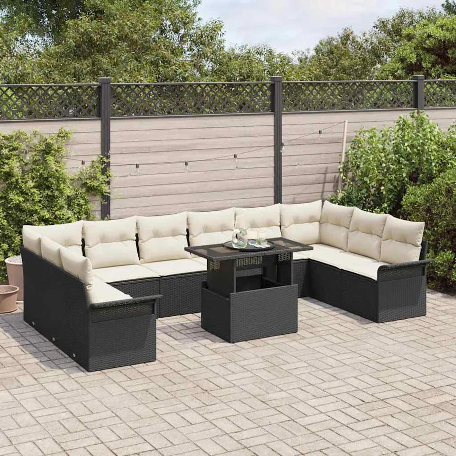 Ensemble de canapé de jardin 11 pcs Noir Poly rotin - 3