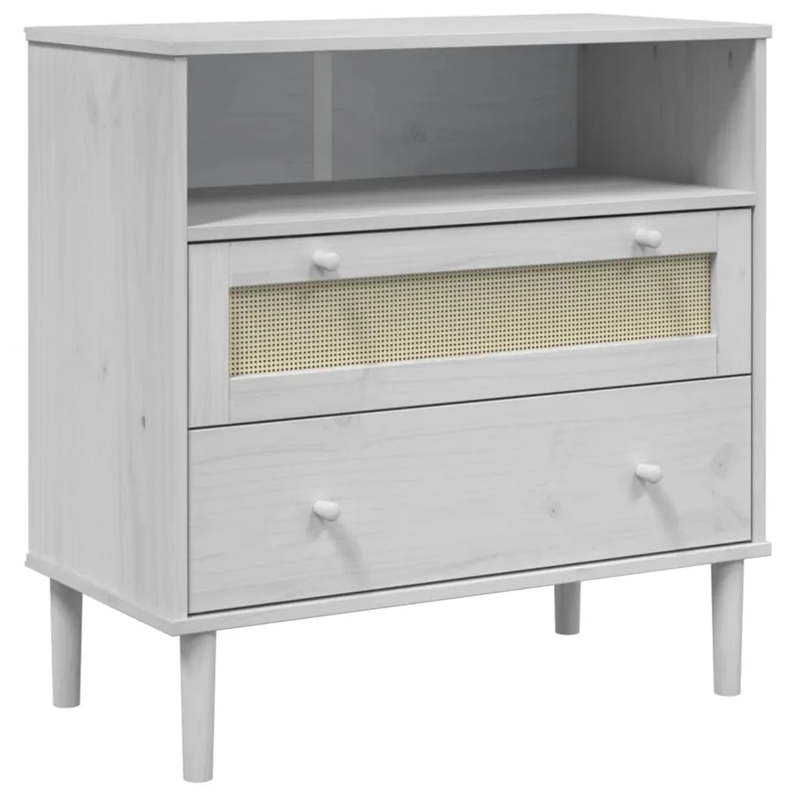 Buffet SENJA aspect rotin blanc 80x40x80 cm bois massif de pin - 2