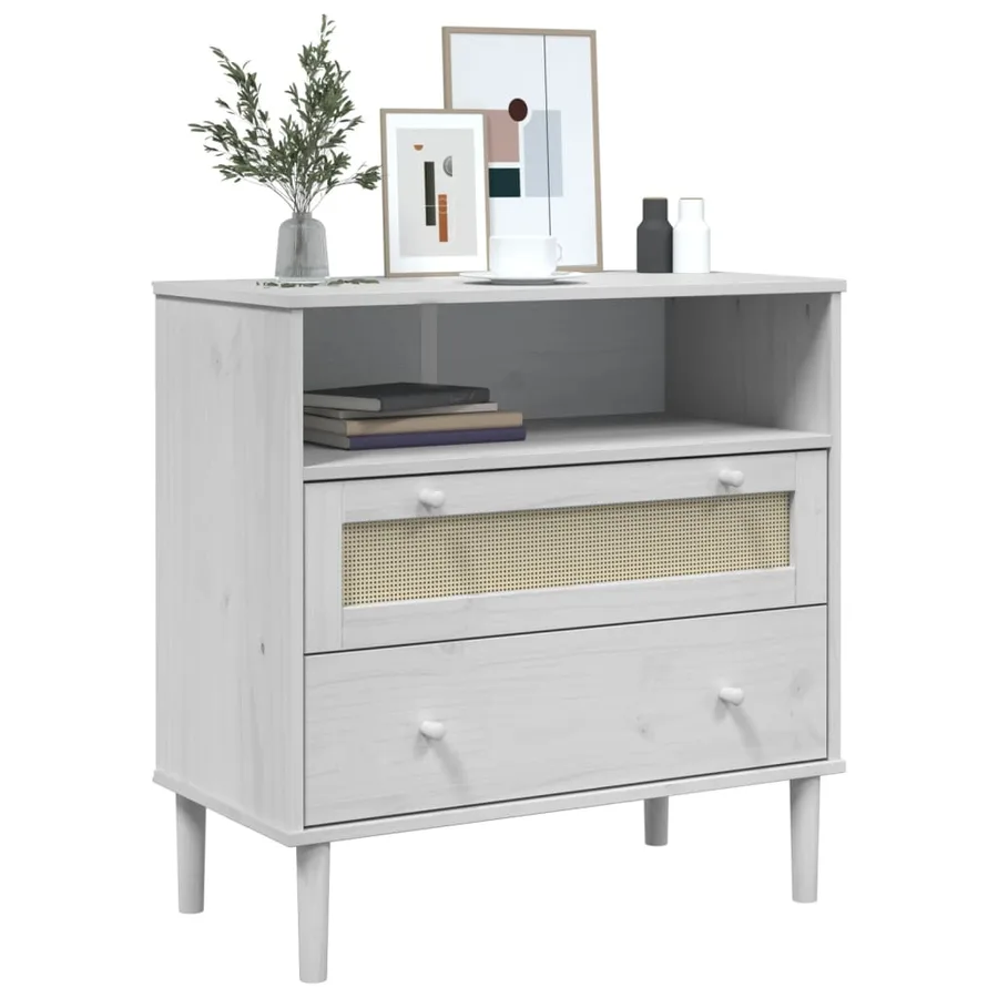 Buffet SENJA aspect rotin blanc 80x40x80 cm bois massif de pin - 3