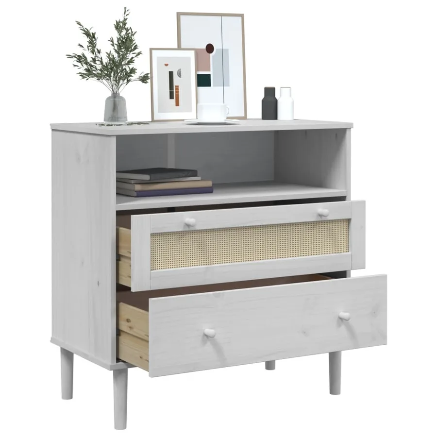 Buffet SENJA aspect rotin blanc 80x40x80 cm bois massif de pin - 4